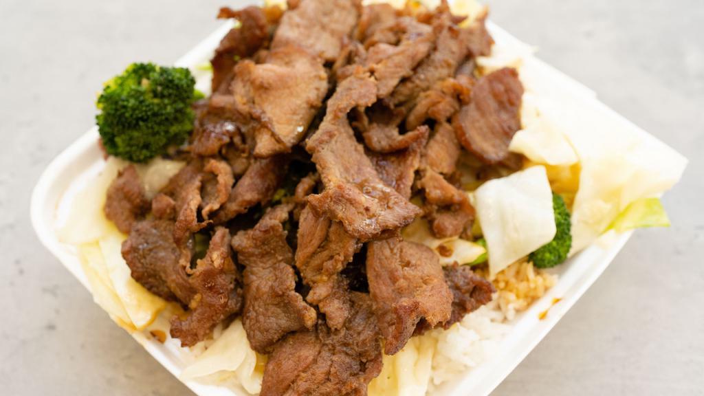 Beef Teriyaki · Served with steamed rice and mixed vegetables