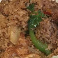 Basil Fried Rice · Choice of meat stir fried with jasmine rice, onions, bell peppers, basil leaves.