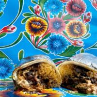 Burrito · Fourteen inch flour tortilla filled with Mexican rice, black beans, your choice of meat or v...