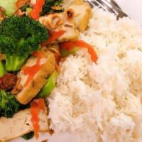 Stir-Fried Tofu & Vegetable Over Rice · 