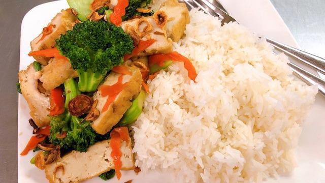 Stir-Fried Tofu & Vegetable Over Rice · 