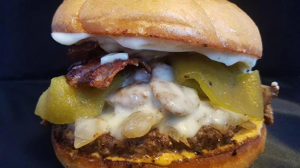 Philly Steak And Cheese & Fries · Burger. Philly steak, Provolone, onion, bacon, house sauce, brined chilies.