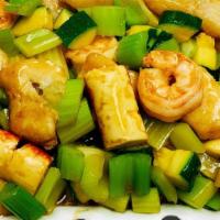 Seafood Delight · Shrimp, squid and fish with mixed vegetables
