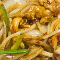 Mongolian-C · Hot and spicy. Scallion, onion and bell pepper. Choice of chicken, beef, shrimp or pork
