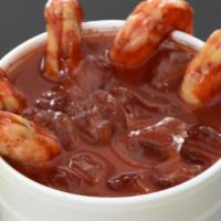Clamato Con Camarón /  Clamato With Shrimp · Clamato juice, with two special sauces, lime, chamoy and tajin , served with shrimps on top.