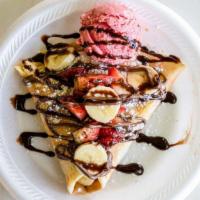 Crepas / Crepes · It comes with a small scoop of ice cream, powder sugar, whipped cream and 4 ingredients of y...