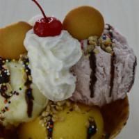  Tres Marias /  Three Marias · Comes with three scoops of ice cream, and three waffle cookies(chocolate, strawberry and van...