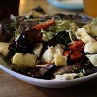 House Salad (Large) · Mixed lettuces,  marinated red onion, artichoke hearts, green goddess dressing, parm.