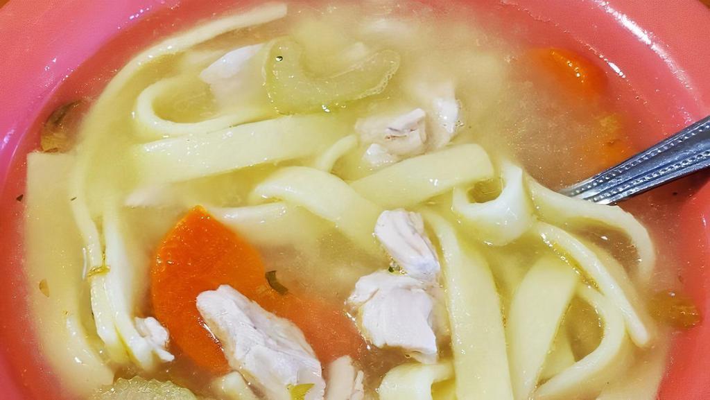 Bowl Chicken Noodle Soup · Classic chicken noodle with freshly chopped carrots and celery.