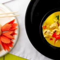 Yellow Curry · Yellow curry with coconut milk, potatoes, onions, and bell pepper. Served with jasmine white...