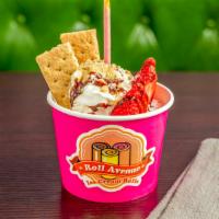 Strawberry Shawty · Vanilla with strawberry topped with strawberry and graham cracker.