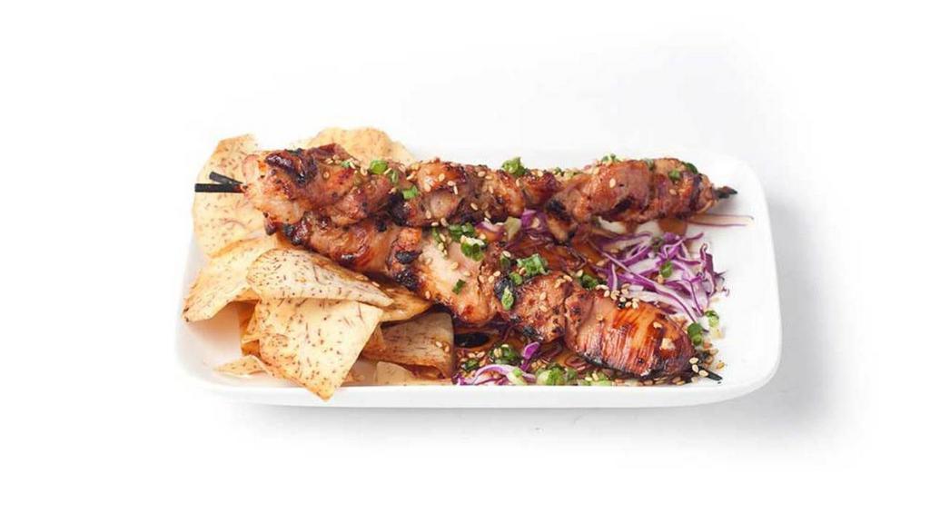 Yakitori (Hh) · Grilled skewered chicken and teri sauce.