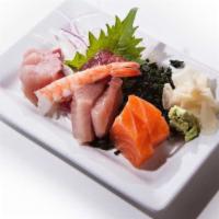 Sashimi Set (Hh) · Gluten Free. 2 pc each Tuna, salmon, yellowtail, albacore, and 1 shrimp.