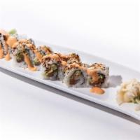 Spicy Seattle Roll (Hh) · Salmon, avocado, cucumber, sesame, tobiko topped with spicy mayo.
