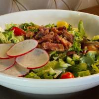 Spruce Whole House Salad · Mixed greens, heirloom cherry tomatoes,
radish, English cucumber, sunflower kernels,
white b...