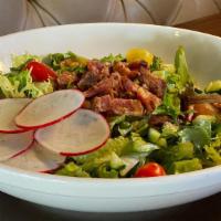 Spruce Half House Salad · Mixed greens, heirloom cherry tomatoes,
radish, English cucumber, sunflower kernels,
white b...