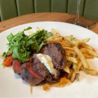 Steak & Fries · USDA prime top sirloin, bordelaise,
truffle fries, arugula salad