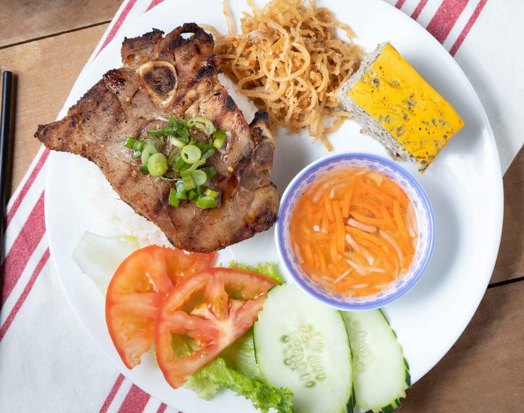 Char-Grilled Marinated Pork / Cơm Thịt Nướng · Served with steamed rice.