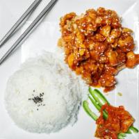 General Tao'S Chicken Bowl · Japanese fried chicken with general Tao's sauce over the white rice