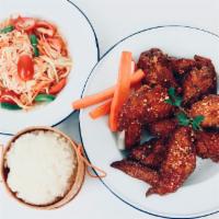 Katak  Combo · 4 whole wings served with papaya salad and sticky rice