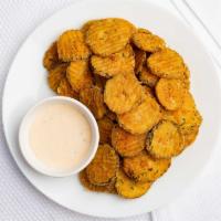 World-Famous Fried Pickles · Fan favorite. Spicy dill chips, sriracha ranch.