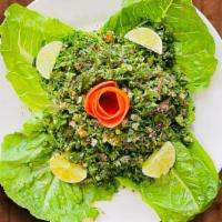 Tabbouleh · Bulgar salad with parsley, mint, lemon.