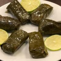 Stuffed Grape Leaves 5 Pieces · Gluten friendly option. Stuffed with rice, garlic, onions, dill and parsley.