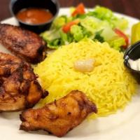 Fried Chicken Wings · Gluten friendly option. With rice and small salad.