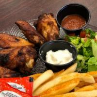 Fried Chicken Wings · Gluten friendly option. With fries and small salad.