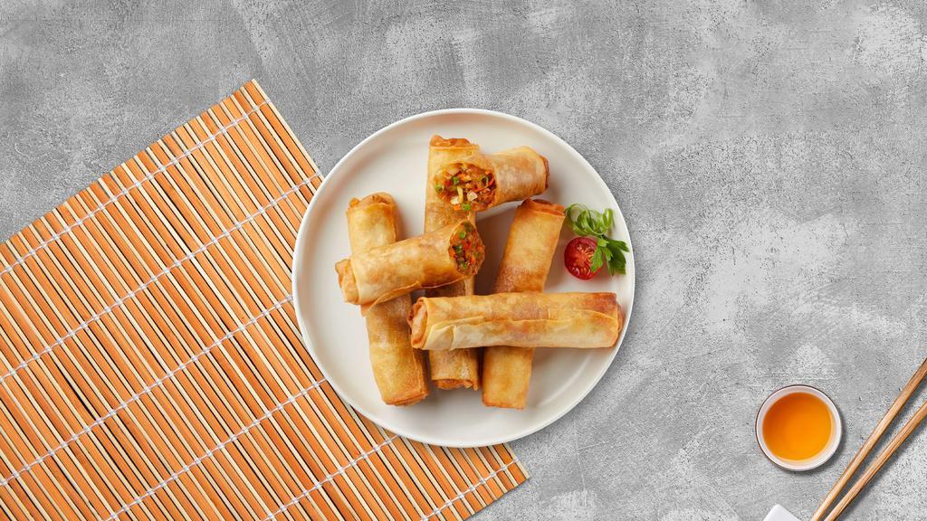 Egg Rolls · Homemade egg rolls with veggies served with sweet and sour sauce and your choice of protein.