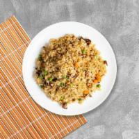 Combination Fried Rice · Stir-fried rice served with combination of pork, beef, chicken, shrimp, egg, tomato and onion.