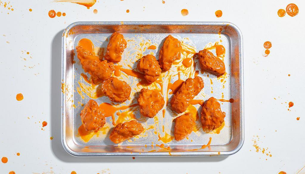 Boneless Chicken Wings (12) · 12 boneless wings with your choice of sauce. Served with celery or carrots, and blue cheese or ranch.