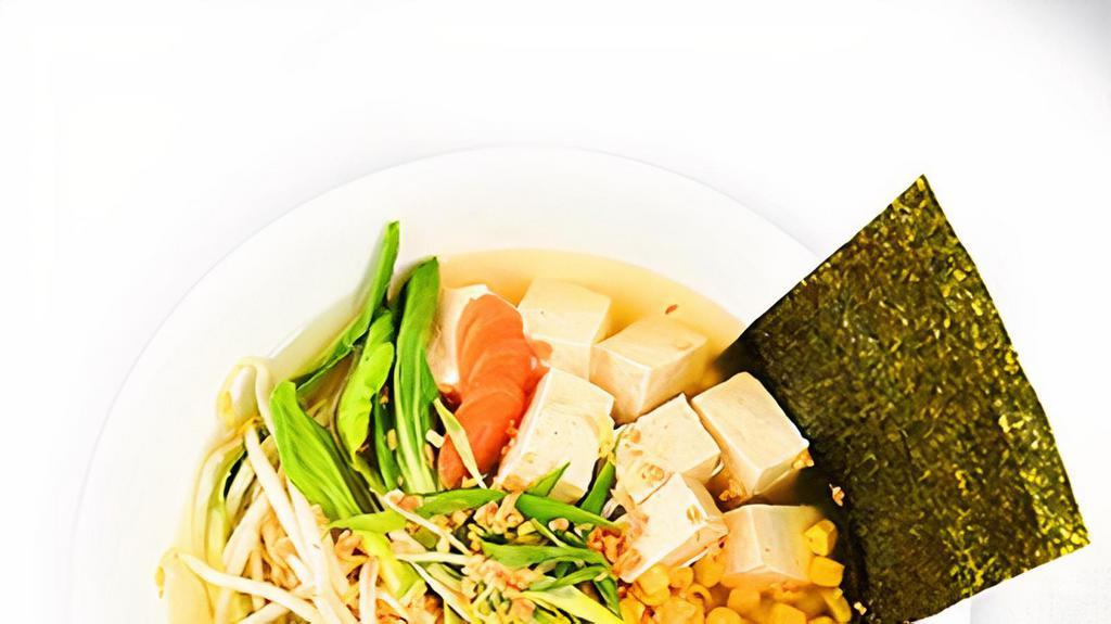 Vegetarian Ramen · Vegetable Broth, Tofu, Mixed Veg, Bean Sprout, 
Bok Choy, Corn, Green Onion