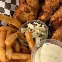 Chicken Strip Basket · Served with choice of fries tots or chips.