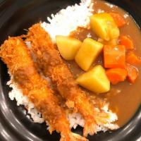 Curry Shrimp Tempura Curry Rice Bowl · 4 Piece Shrimp Tempura, Rice, Sesame Seed, carrot, potato with Curry Sauce