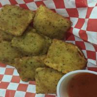 Toasted Ravioli · 8 crispy breaded raviolis stuffed with choice of spicy jalapeno cheese or 4 cheese blend, se...