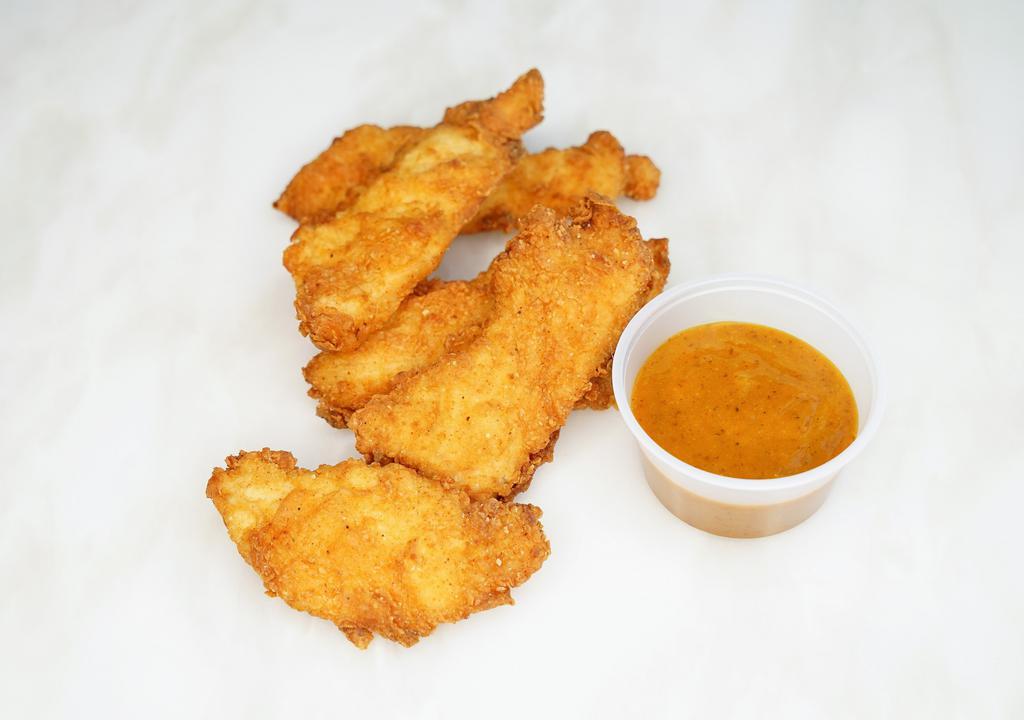 Chicken Tenders · 6 breaded chicken tenders, served with choice of dipping sauce. Bbq recommended.
