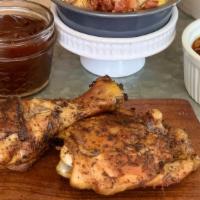 Chicken Quarter Plate · Seasoned with our handmade Chicken Rub, this leg and thigh section of the chicken is smoke t...