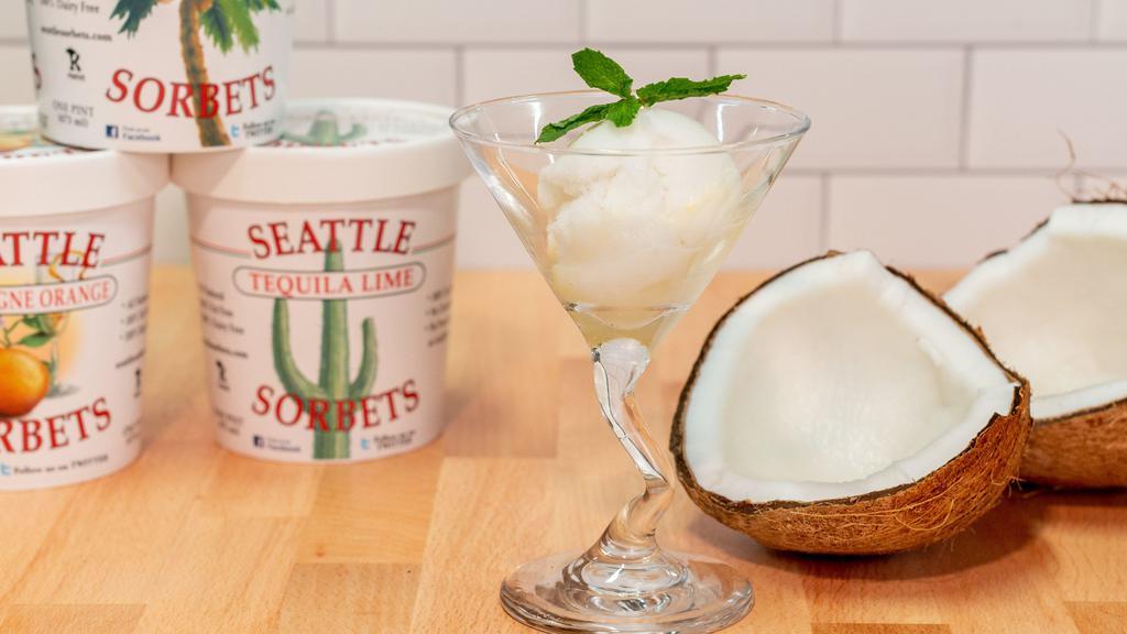 Coconut Sorbet · Pint.   Caribbean coconut blended with shredded macaroon coconut imparts a nice texture to this rich-tasting sorbet. Truly for the coconut lover that is looking for something high in flavor but low in fat and cholesterol and completely dairy-free.