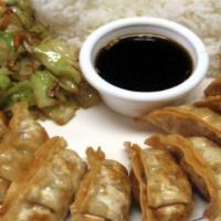 Gyoza Plate · 10 ground-pork deep-fried dumplings served with sauce.