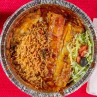 2 Cheese Enchiladas Combo · Served with rice and beans.