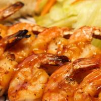 Prawn Teriyaki · Eight pieces. Served with rice and salad.