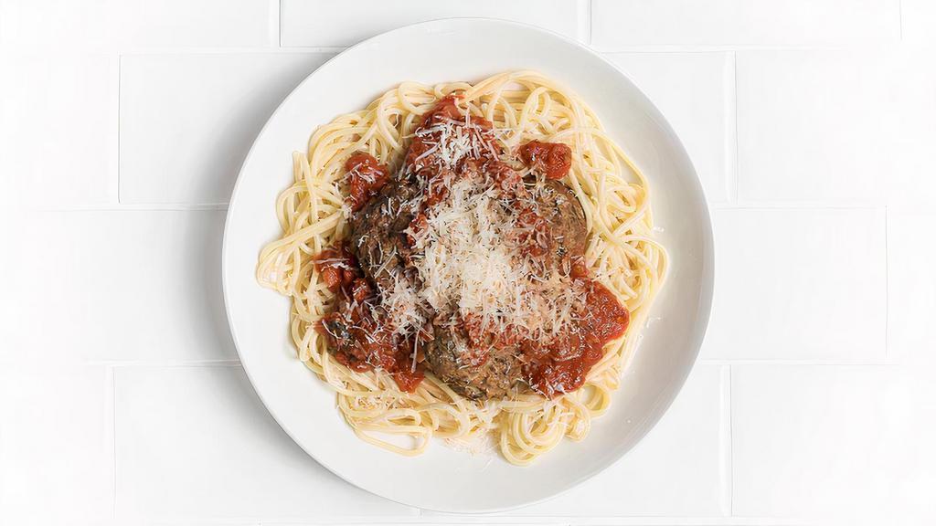 Spaghetti & Meatballs · Two handmade beef and pork meatballs, housemade marinara. (Meatballs cannot be made gluten or dairy free.)