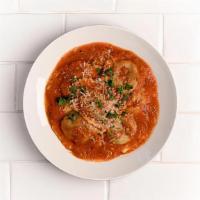 Braised Short Rib Ravioli · Tomato-butter sauce with mushrooms, onions, red wine, parmesan