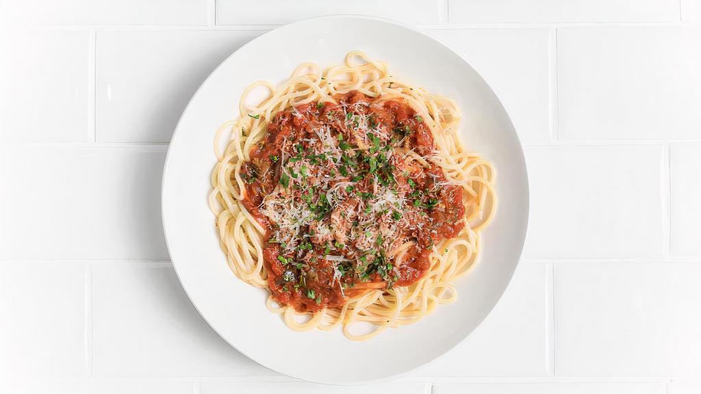 Spaghetti Marinara · Slow-simmered plum tomatoes with garlic, oregano, fresh basil.