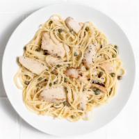 Linguini Piccata · Roasted chicken sautéed with butter, garlic, lemon, white wine, capers.