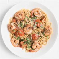 Spaghetti Con Gamberetti · Spicy shrimp tossed with grilled tomatoes, fresh mozzarella, garlic, basil, oregano, chili f...