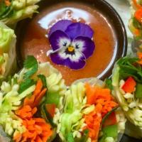 Summer Rolls · Fresh veggies in rice paper wraps, served with tangy peanut sauce.