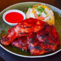 S1) Bbq Chicken Dinner · 4 pieces of marinated half BBQ chicken, served with homemade sweet sauce and shrimp fried ri...