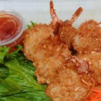 Coconut Shrimp (6) · Deep fried coconut Shrimp served with sweet and sour sauce